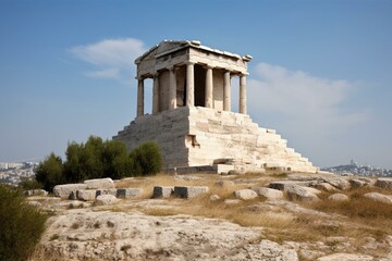 Fototapeta na wymiar Ancient temple on hilltop in Athens. Generative AI