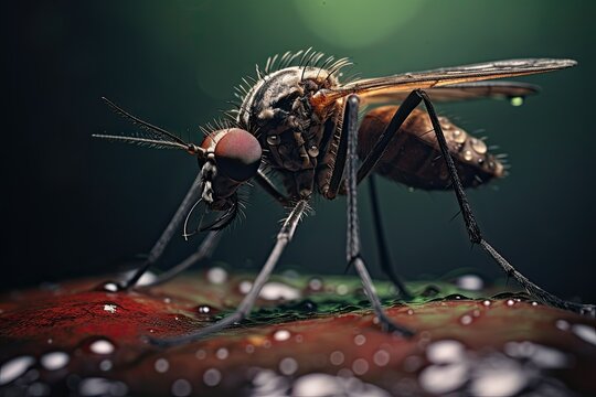 Macro shot of blood sucking insect, The mosquito sucks blood. Macro photography