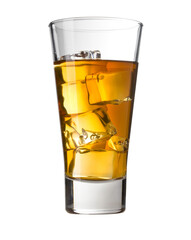 Scotch whiskey with ice cubes in  glass
