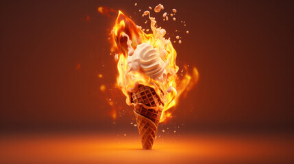 The Fiery Delight of a Burning Ice Cream Cone, Perfect for Advertisement