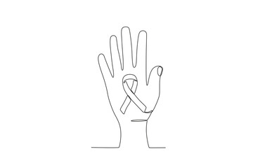 Illustration of a hand holding an AIDS ribbon. World AIDS day one-line drawing