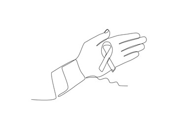 A hand holding an AIDS awareness ribbon. World AIDS day one-line drawing