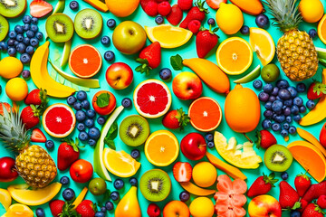 Papier peint avec assortiment de fruits, vu de dessus