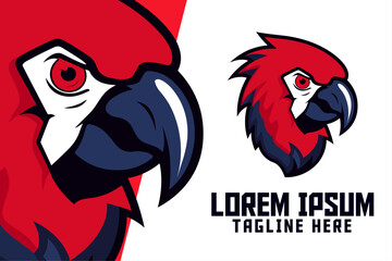 Red parrot mascot logo, animal template, Red Bird icon badge emblem. Sport and Esport
