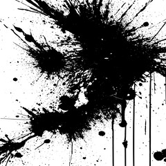 Black abstract splattered grungy backdrop. Overlay texture of spots, stains, ink, dots, splashes, dust. Damaged vintage backdrop. Distressed dirty artistic design element for web, print, template