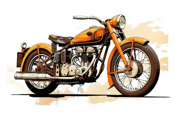 vintage motorcycle artwork in vibrant colors on white background with a nostalgic feel. Generative AI