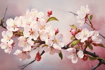 Obraz na płótnie Canvas Flowers of cherry tree, bloom in pink and white, symbolizing spring. Generative AI