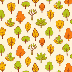 vector hand drawn autumn trees pattern flat design