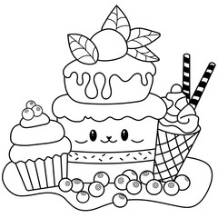 vector hand drawn kawaii coloring book illustration