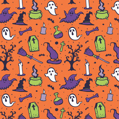 Hand drawn colourfull vector pattern design. Halloween
