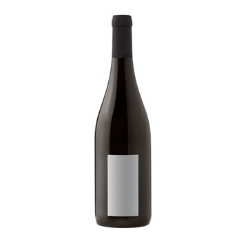 red wine bottle with blank label isolated on white background.