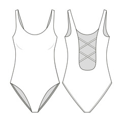 Fashion technical drawing of one-piece swimsuit