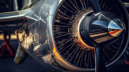 The Metallic Surface and the Black Blades of an Aircraft Engine