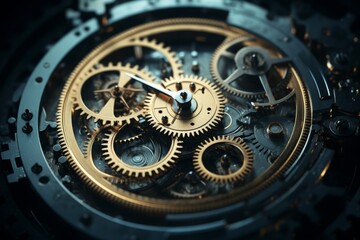 A gear mechanism driving the changing phases of time.