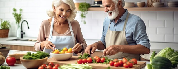 Senior people preparing vegan food