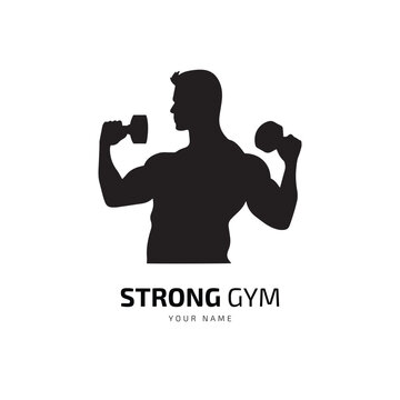 strong gym vector with hand holding dumbbell