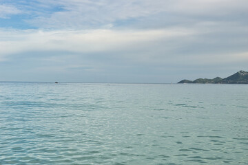 KOH SAMUI, THAILAND - SEPTEMBER 04,2023: Beautiful beach. View of nice tropical beach with white sand ,blue sea and blue sky. Holiday and vacation concept. Tropical beach Chaweng Noi beach, Samui.