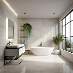 Freestanding bath in modern bathroom