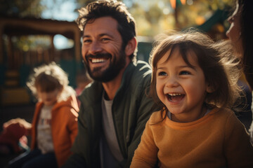 Fototapeta premium Families of different backgrounds enjoying a day at the local playground. Generative Ai.
