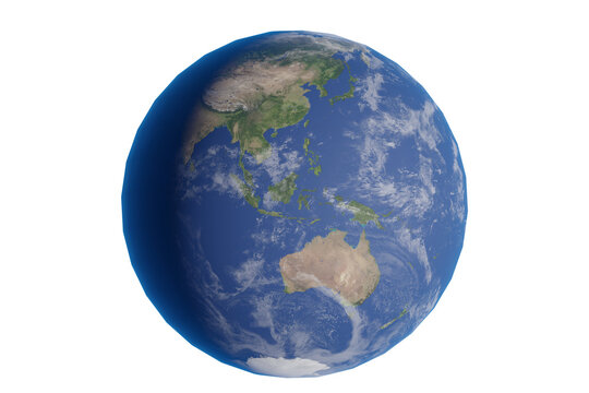Survival planet earth in space from Australia to the poles rendered transparent background
