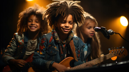 Young boys playing musical instruments in a band.