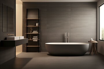 Fototapeta na wymiar Simplistic bathroom design featuring clean lines and a minimalistic aesthetic. Generative AI