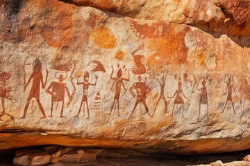 Colorful ancient sandstone with prehistoric paintings. Generative AI