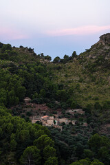 Fototapeta na wymiar Beautiful view of blue hour in Cala Tuent, Majorca, Spain