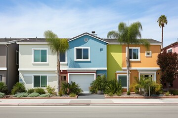 Fototapeta na wymiar Two-family houses with eco-friendly vinyl sidings in Carlsbad, San Diego, California. Generative AI