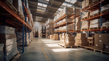 retail warehouse with pallets and forklifts