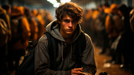 teenager boy in subway - obrazy, fototapety, plakaty