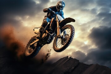 motorcycle stunt or car jump. A off road moto cross type