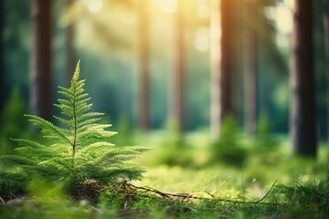 Nature background. Forest in the morning in spring.
