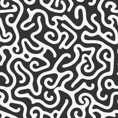 Hand drawn minimal black and white abstract shapes seamless pattern