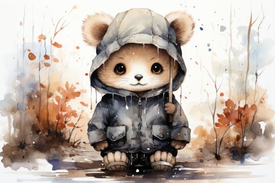 adorable watercolor hand painted teddy bear