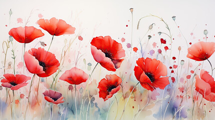 watercolor wild flowers in the field gradient rainbow poppies (Generative Ai)