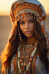 Beautiful arabic woman wearing a veil in the desert