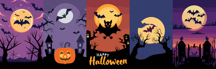 New Halloween panoramic view vector design concept, unique and vibrant