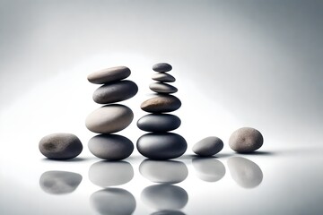  stones balanced on white background