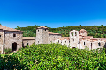 Fototapeta na wymiar View of the monastery complex of Andromonastiro in Peloponnese, Greece