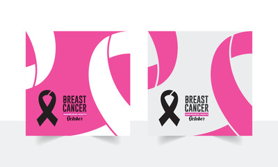 Breast cancer awareness month social media post banner template design. Mild color social media post banner for October