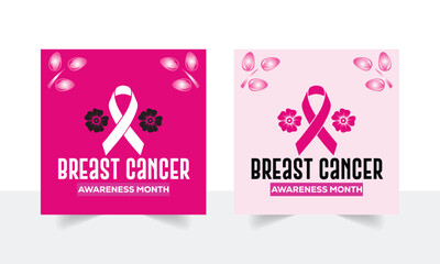 Breast cancer awareness month social media post banner template design. Mild color social media post banner for October