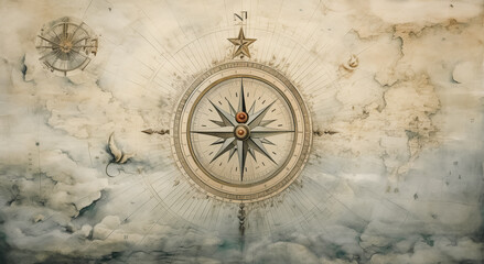 Vintage compass background. Adventure, discovery, navigation, geography, education, pirate and travel theme concept background. History and geography team. Retro style.