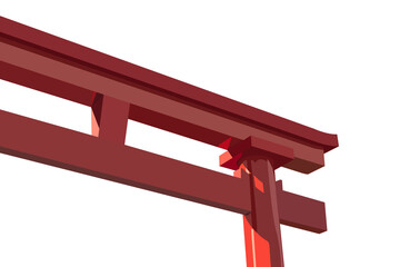 Torii or 鳥居 in Japanese. Traditional Japanese gate. Entrance to a sacred space. In the background the blue sky. Liberdade neighborhood, São Paulo, Brazil. Illustration.