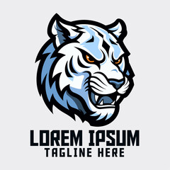Icon Badge Emblems of White Tiger and Snow Leopard: Mascot Head Logos for Sport and Esport, Animal Template