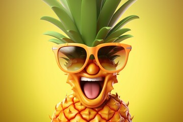 Happy pineapple character. Generate AI - obrazy, fototapety, plakaty