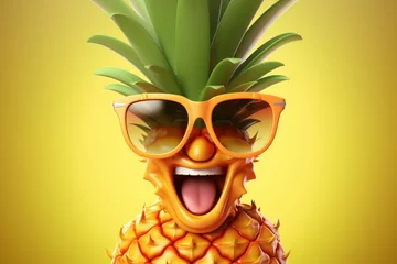 Fotobehang Happy pineapple character. Generate AI © juliars
