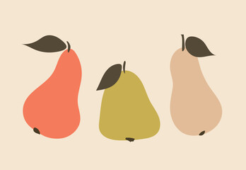 Three pears. simple minimalistic still life. Vector illustration. Scandinavian style