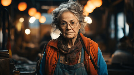 Fototapeta premium portrait of an old woman in the street or at work