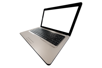 Wide angle view of a laptop on a transparent background.